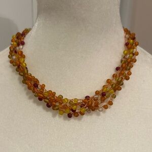 Multicolor Beaded and threaded Necklace. Rich autumn colors. Button back clasp